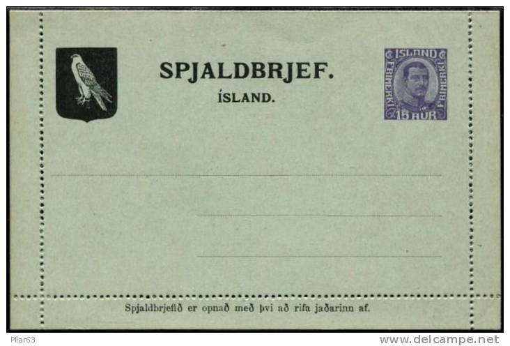 ICELAND - LETTER CARD MINT * SPJALDBRJEF* 15 Aur - FALCON IN A SHIELD - Otros & Sin Clasificación