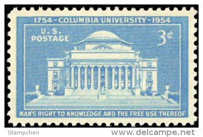 1954 USA Columbia University 200th Anniv. Stamp Sc#1029 Architecture History  Low Memorial Libary - Neufs
