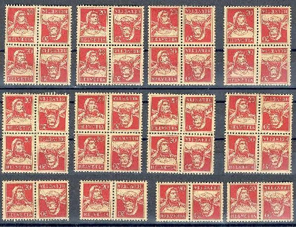 SWITZERLAND - TETE BECHE STAMP - TELL 20 Cts. X20 NH! - Lotes/Colecciones