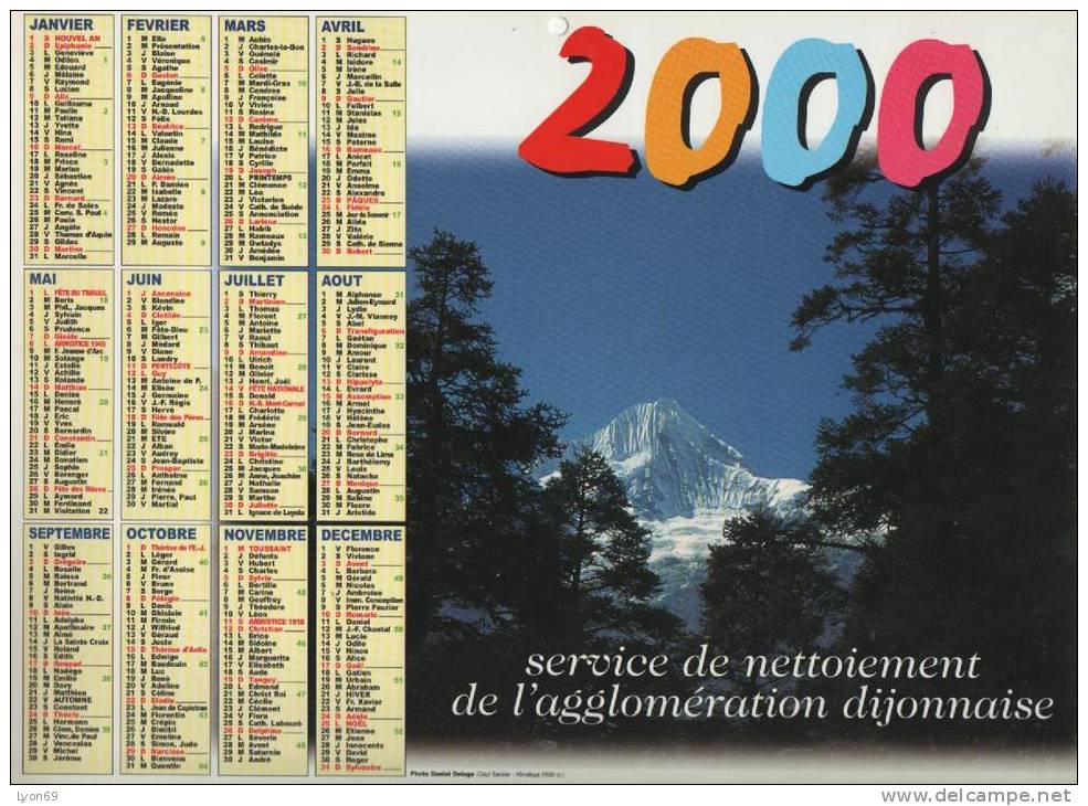 CALENDRIER DU SERVICE DE NETTOIEMENT  AGLOMERATION DIJONNAISE 2000 - Tamaño Grande : 1991-00