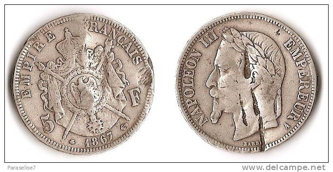 FRANCE 5  FRANCS  1867   ARGENT  SATIRIQUE - 5 Francs
