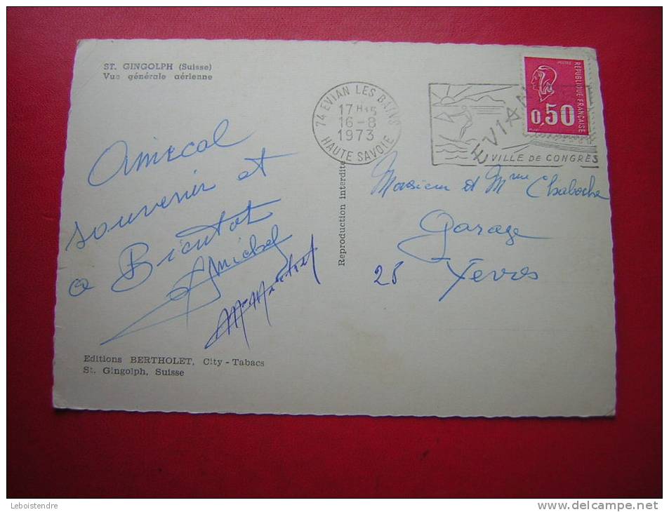 CPSM-SUISSE-GINGOLPH VUE GENERALE AERIENNE-VOYAGE 1973 TIMBRE/ STAMP - Saint-Gingolph