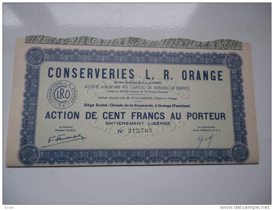 CONSERVERIES L.R. ORANGE (100 Francs) VAUCLUSE - Autres & Non Classés
