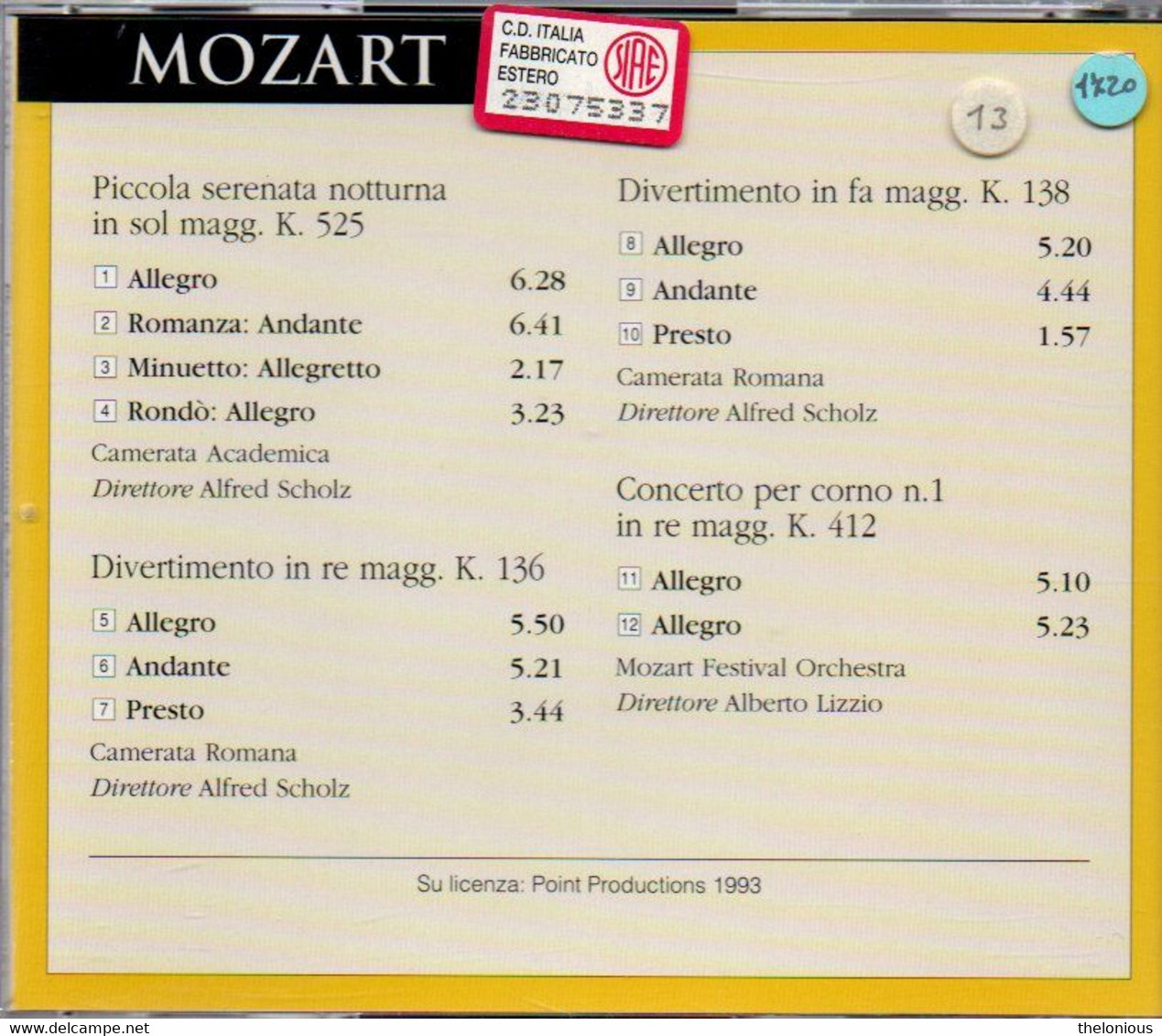 # CD: W. A. Mozart: K.525, K. 136, K. 138, K. 412 - Klassik