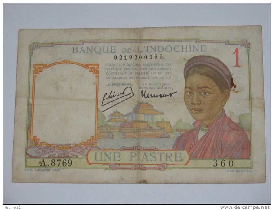 1 Piastre  - Banque De L'Indochine (1953 ) **** EN ACHAT IMMEDIAT ***** - Indochina