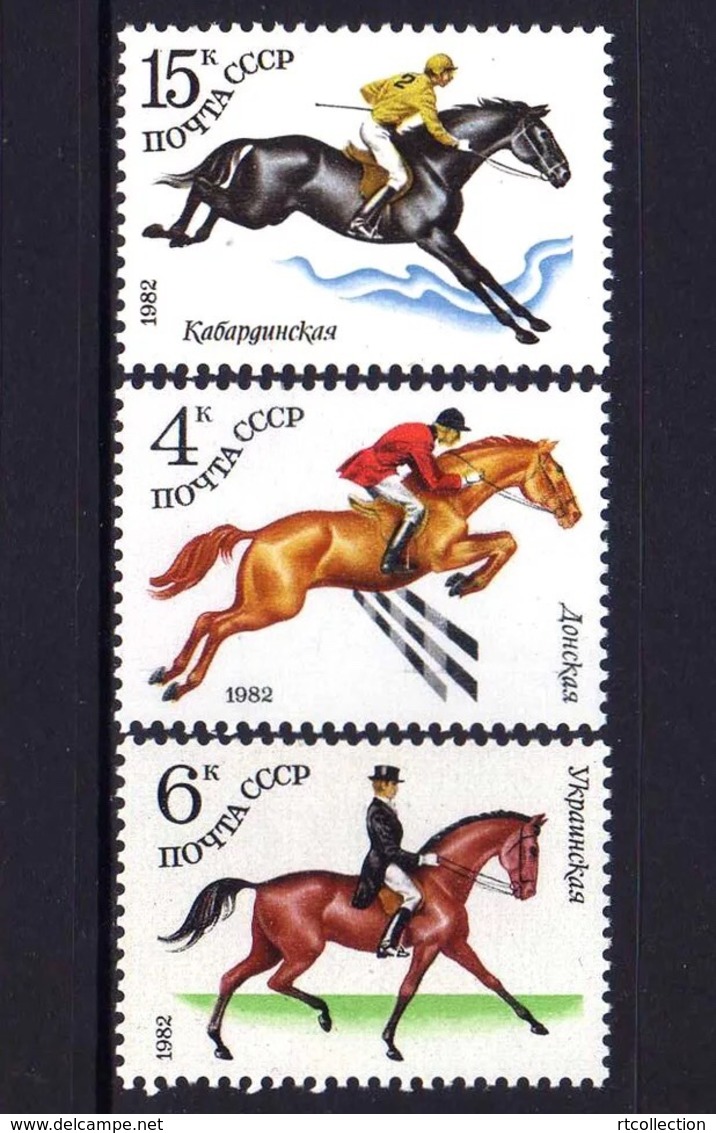USSR Russia 1982 Equestrian Sport Sports Animals Horse Breeding Riding Horses Fauna Mammals Stamps MNH Michel 5148-5150 - Horses