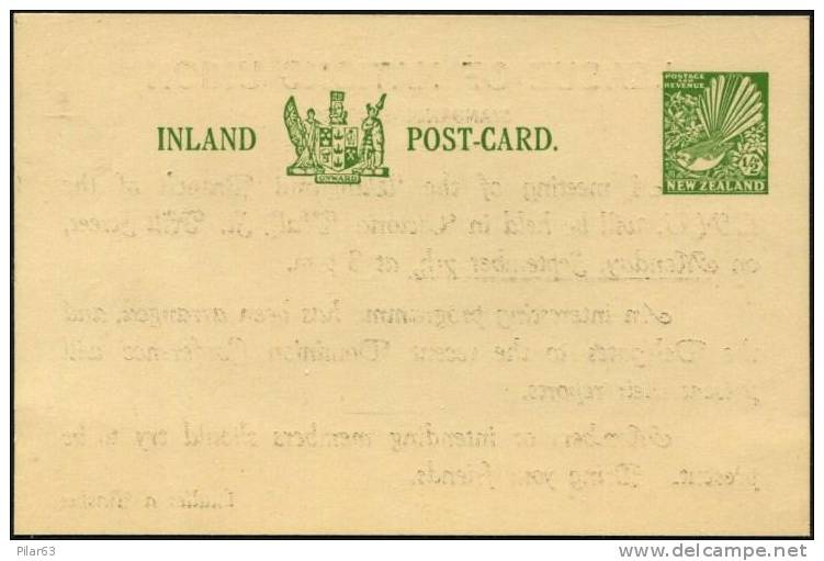 NEW ZEALAND - POST CARD 1/2d BIRD FANTAIL  DESIGN - Issue 1935 N°38 With Advertisement On Reverse - Postal Stationery