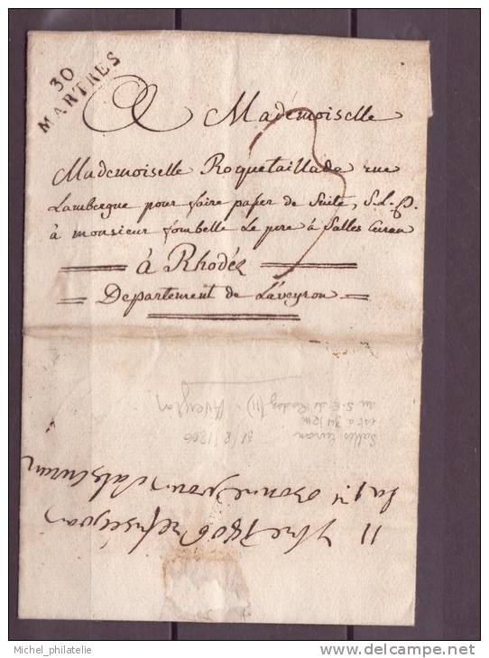 Aveyron Rexpédition Mention Manuscrite:11 Sept 1806 Refusé Pour La 1ere Banne Pour Sales Curan - 1801-1848: Précurseurs XIX