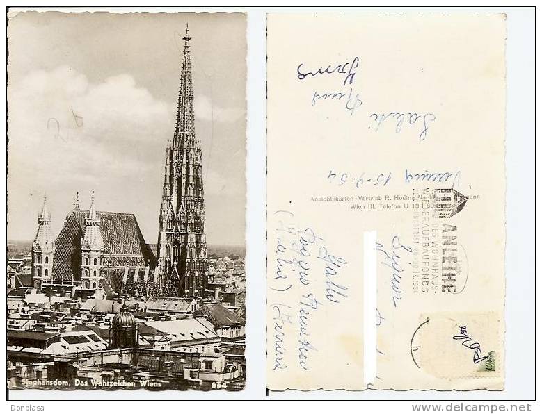 Wien: Stephansdom, Das Wahrzeichen. Postcard Travelled To Italy 15/09/1954 (Anleihe Des Wohnhaus Wiederaufbaufonds) - Stephansplatz