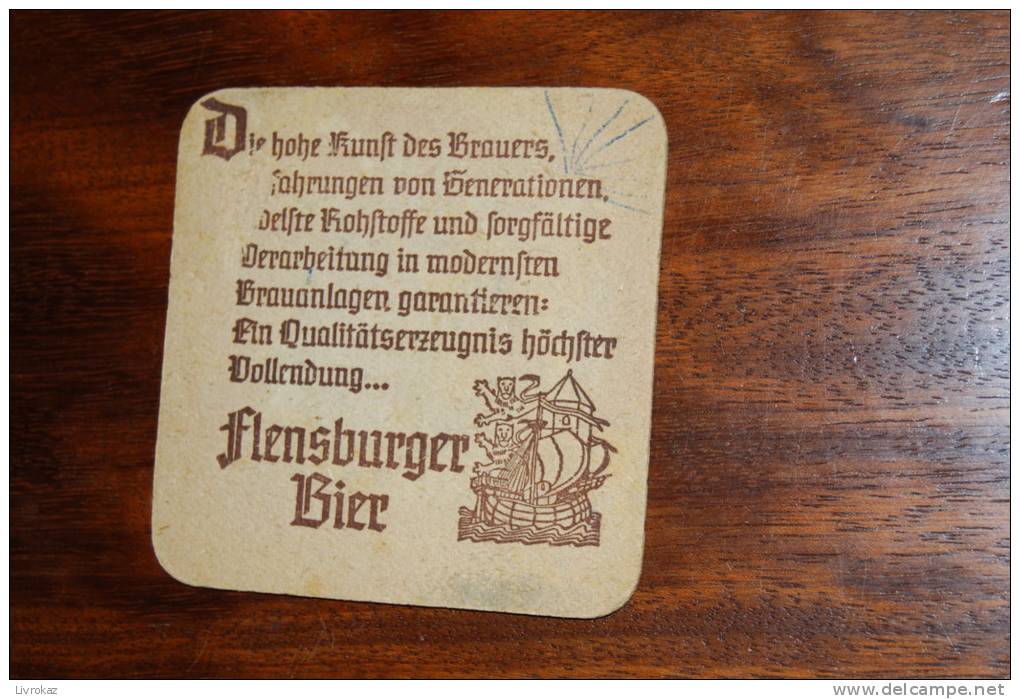 Ancien Sous-bock, Old Beermat, épais Flensburger Bier, Marineschule Flensburg-Mürwik - Sous-bocks