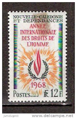 Timbre Nouvelle Calédonie 1968 Y&T N°353 *. Année Intern Des Droits De L´h. 12 F. Vert-noir, Jaune Et Rouge. Cote 4.50 € - Neufs