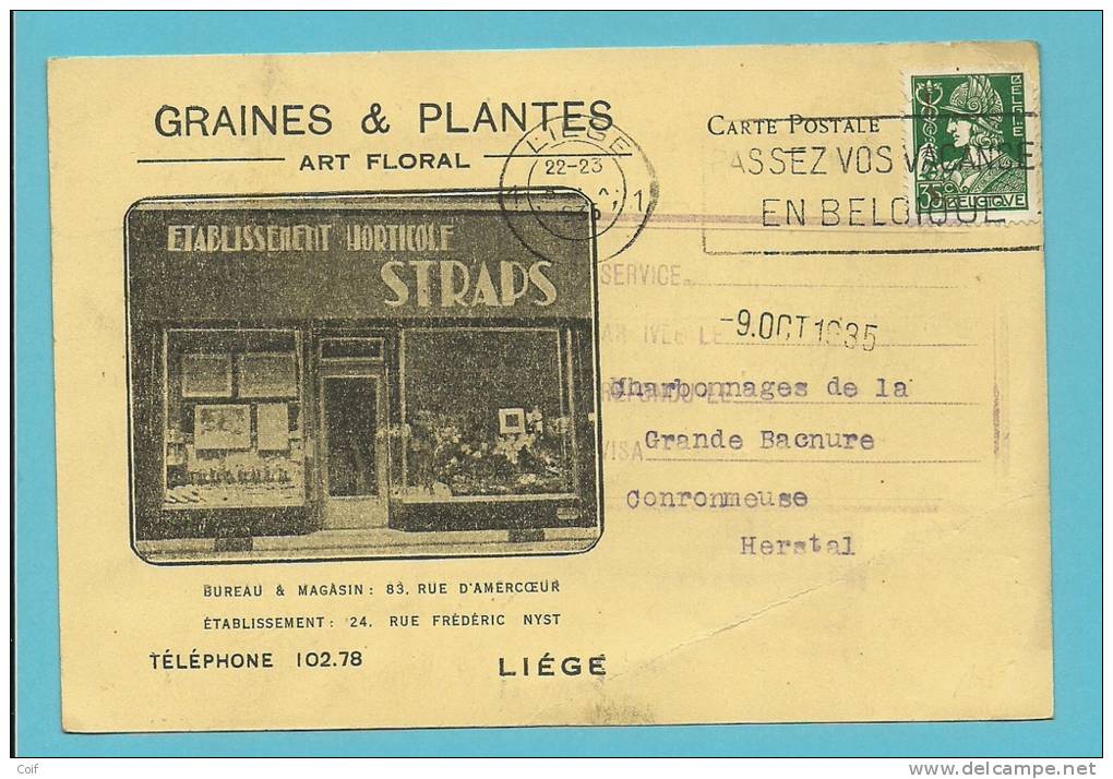 340 Op Geillustreerde Kaart Met Stempel LEGE, Met Hoofding "GRAINES & PLANTES" - 1932 Cérès Et Mercure