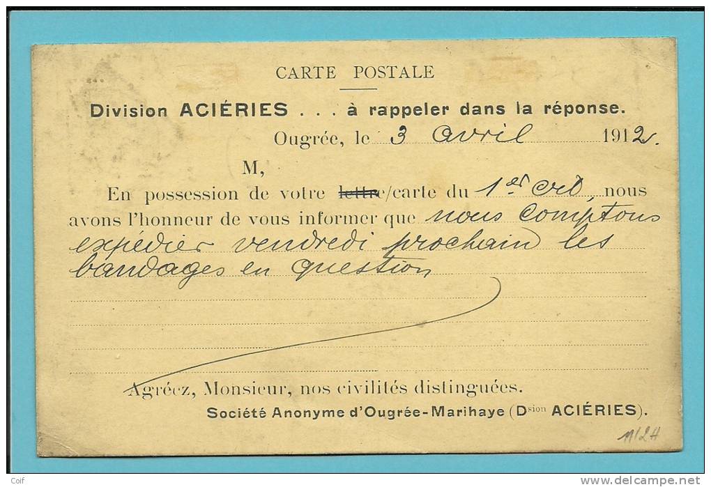 83 Op Kaart Met Firmaperforatie (perfin) " R " Van SOCIETE D'OUGREE-MARIHAYE - 1909-34