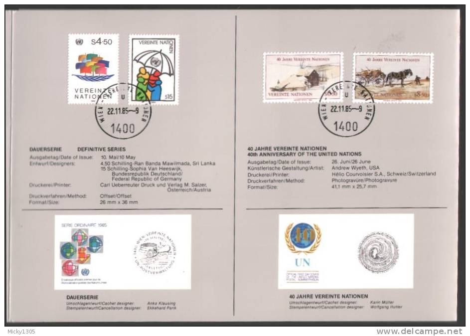 UN Wien - Jahresmappe Gestempelt / Annual Collection Used 1985 (p864) - Covers & Documents