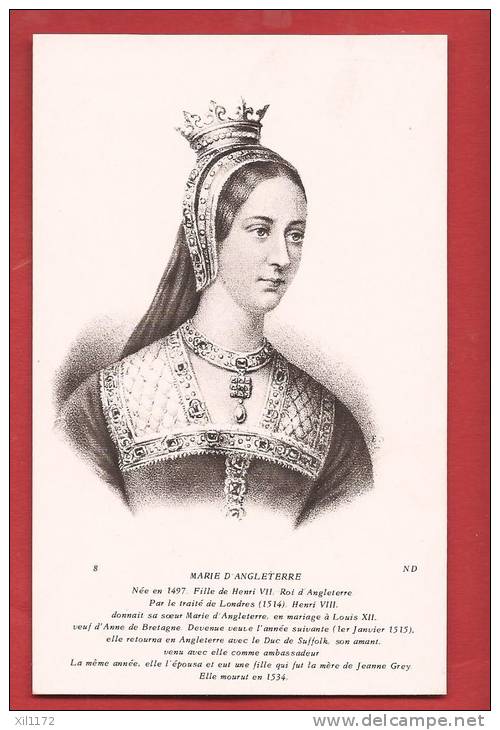 N504 Marie D'Angleterre Née En 1497,fille De Henri VII. Non Circulé. ND 8 - Familles Royales