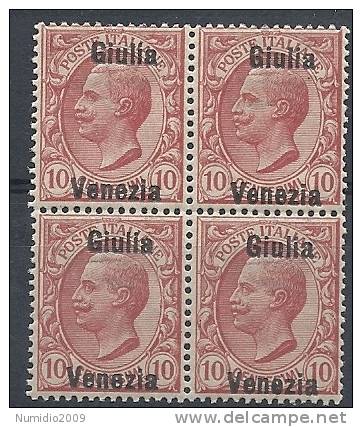 1918-19 VENEZIA GIULIA 10 C VARIETà QUARTINA Leggi MNH ** - RR9638 - Vénétie Julienne