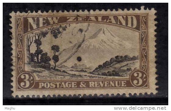 New Zealand Used 1935, 3/-s Mt. Egmont,  W43, ( Cond., Hole In Center, As Scan), - Usados