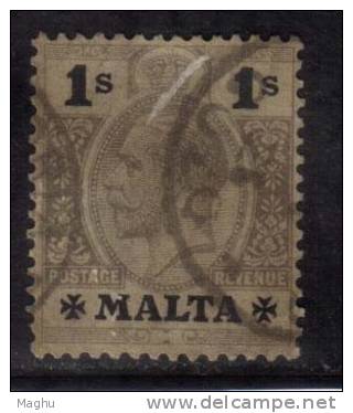 Malta Used 1914, 1s KGV, Multi Crown CA - Malta (...-1964)
