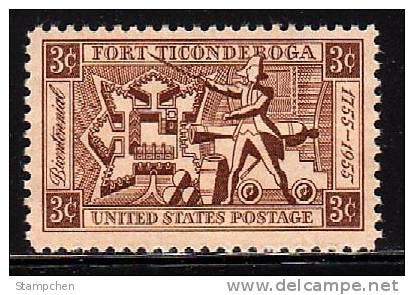 1955 USA Fort Ticonderoga, New York - Bicentennial Stamp Sc#1071 Map Martial - Unused Stamps