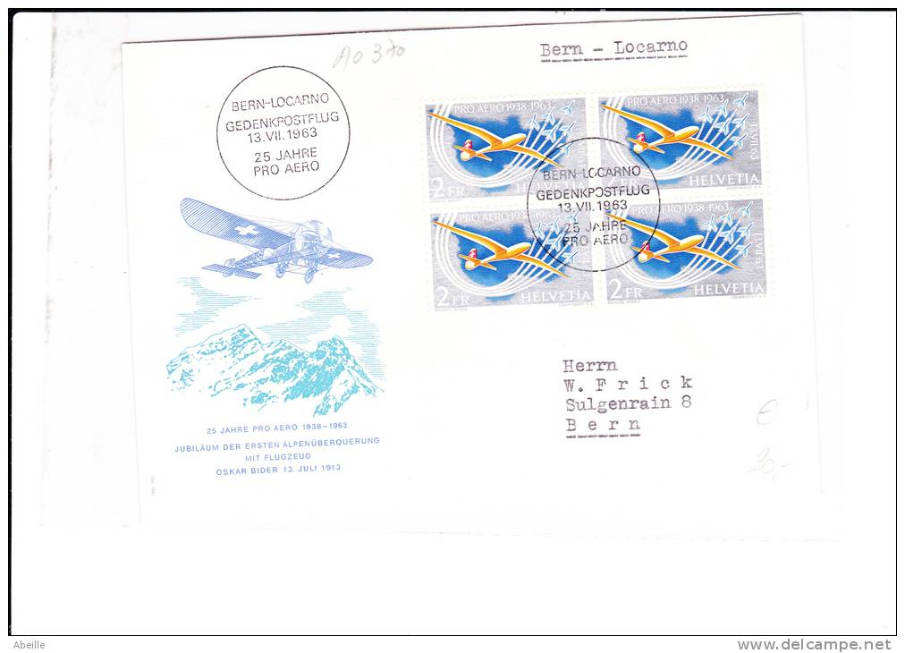 A0/370   LETTRE BERN LOCARNO  1963 - First Flight Covers