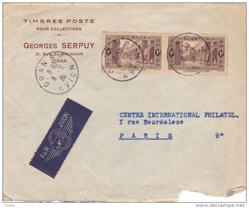 Belle Lettre Algérie,1939,Timbres Poste Georges Serpuy ORAN/444 - Covers & Documents