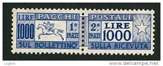 ITALIA REPUBBLICA - RARITA' 1000 LIRE PACCHI POSTALI - ANNO 1954 - CERT ENZO DIENA - Cavallino - Postpaketten