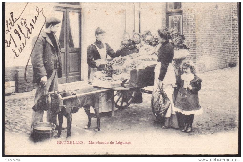 CPA - (Belgique) Bruxelles - Marchande De Légumes TOP (attelage De Chien) (obl.1903) - Petits Métiers