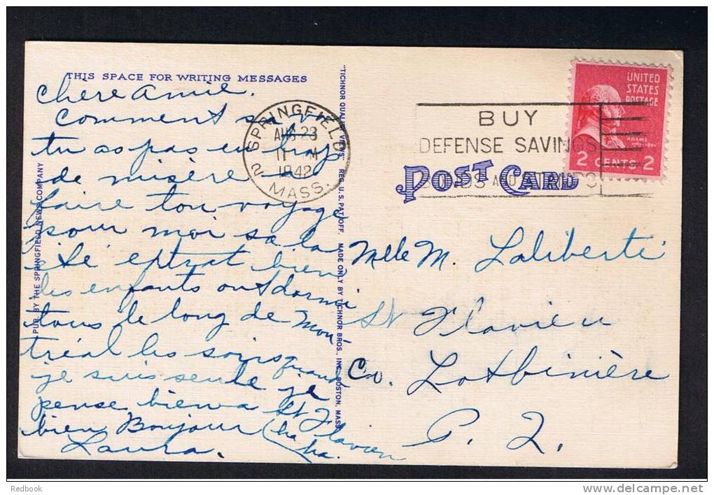 RB 816 - 1942 Postcard Main &amp; Bridge Streets Springfield Massachusetts USA - 2c Rate To Lotbiniere Canada - Bonds Sl - Springfield