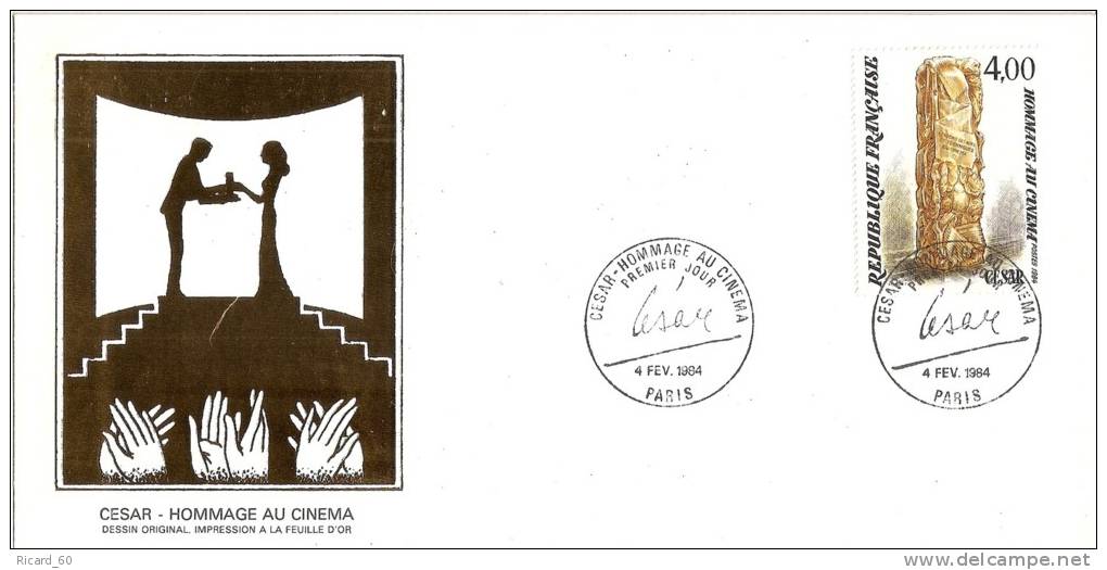 Grande Env Fdc France+feuille D´or,4/2/83 Paris, N°2299,sculpture De César, Hommage Au Cinéma - 1980-1989