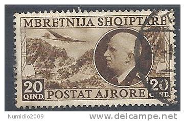 1939 ALBANIA USATO EFFIGIE POSTA AEREA 20 Q - RR9650-3 - Albania