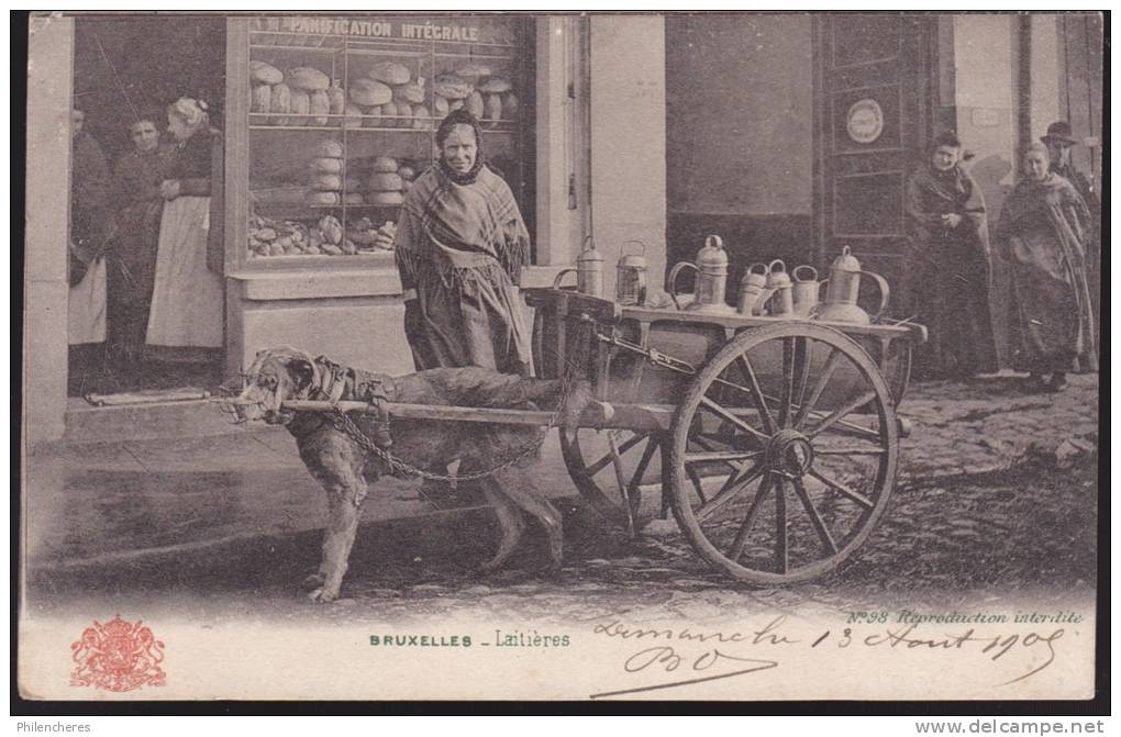 CPA - (Belgique) Bruxelles - Laitieres TOP (traineau A Chien) (obl.1905) - Straßenhandel Und Kleingewerbe