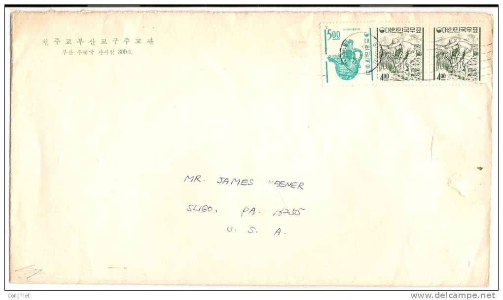 KOREA - COVER C/1965´s From PUSAN To PA, USA - Yvert # 281 X2 - Cultivateur + # 282 Pot á Vin - Korea (...-1945)