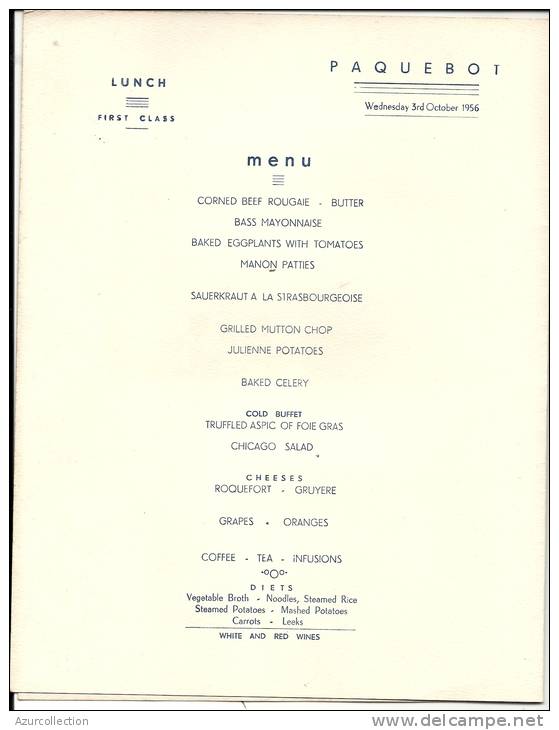 MESSAGERIES MARITIMES . VIET NAM . 1956 - Menus