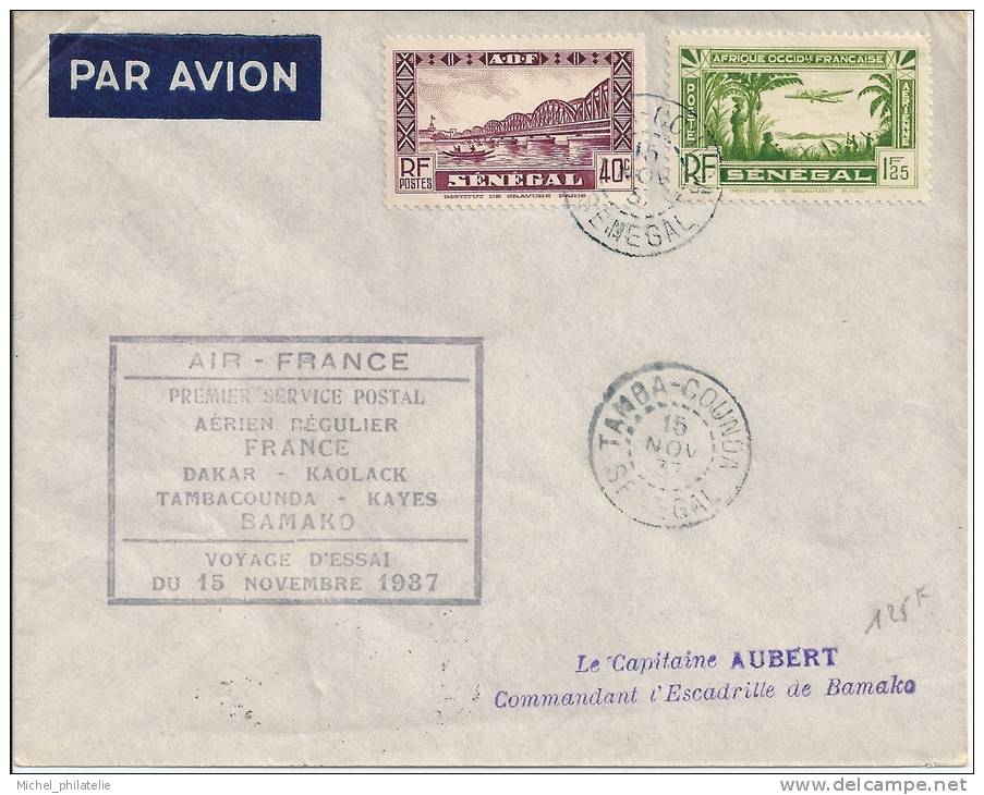 St Pierre Et Miquelon, Premier Service Postal Aérien Régulier France, Dakar - Kaolack - Tambacounda - Kayes - Bamako 193 - Other & Unclassified