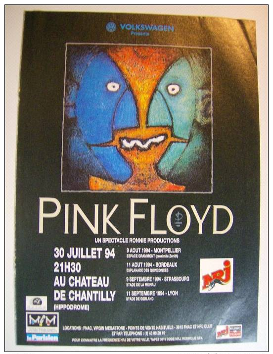 Publicité : Pink Floyd Le 30 Juillet 1994 A Chantilly , Présenté Par NRJ - Publicités