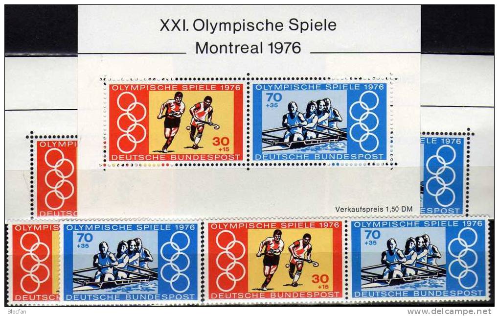 Olympia Montreal 1976 BRD 898/9,2ER,ZD Plus Block 12 ** 10€ Olympischer Sport Feldhockey Rudern Olympic Sheet Of Germany - Verano 1976: Montréal