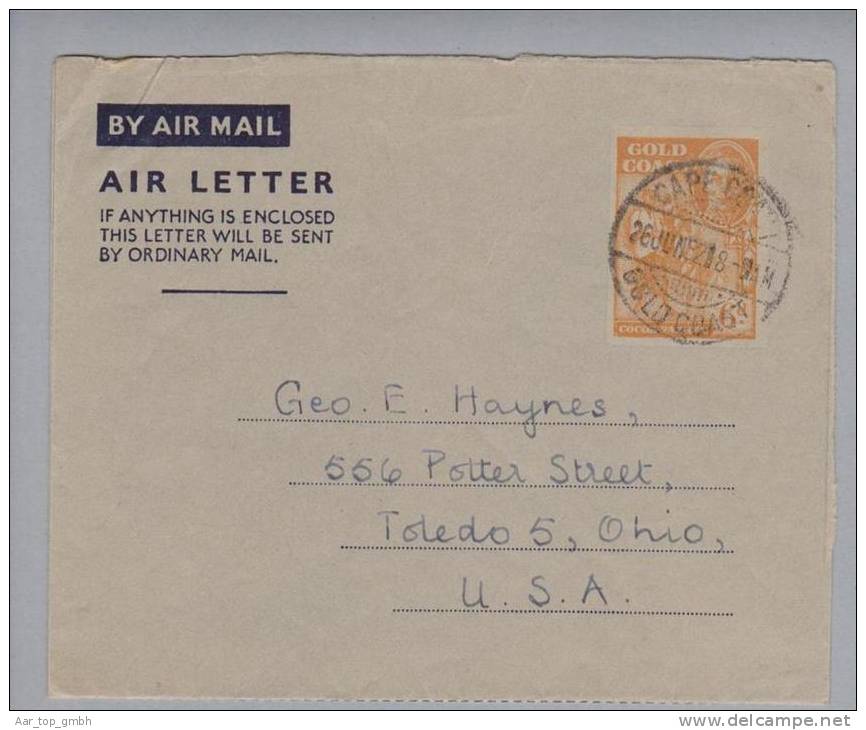 Afrika Côte D'Ivoire 1952-06-26 6d.Aerogramm Nach USA - Côte D'Ivoire (1960-...)