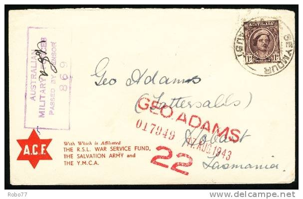 Australia Cover Sent To Tasmania. Feldpost, Fieldpost, Military. Seymour 1945 Aust. Censorship. (Q59001) - Brieven En Documenten