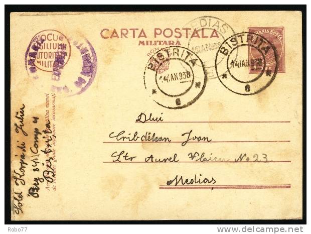 Romania Postal Card. Feldpost, Fieldpost, Military. Bistria 14. Ian.938. (Q07015) - 2de Wereldoorlog (Brieven)