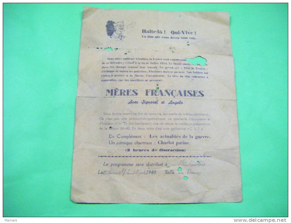 Meres Francaises- Avec Signoret Et Angelo-halte-la ! Qui-vie--en Complement Les Actualites De La Guerre Etc... - Programmes