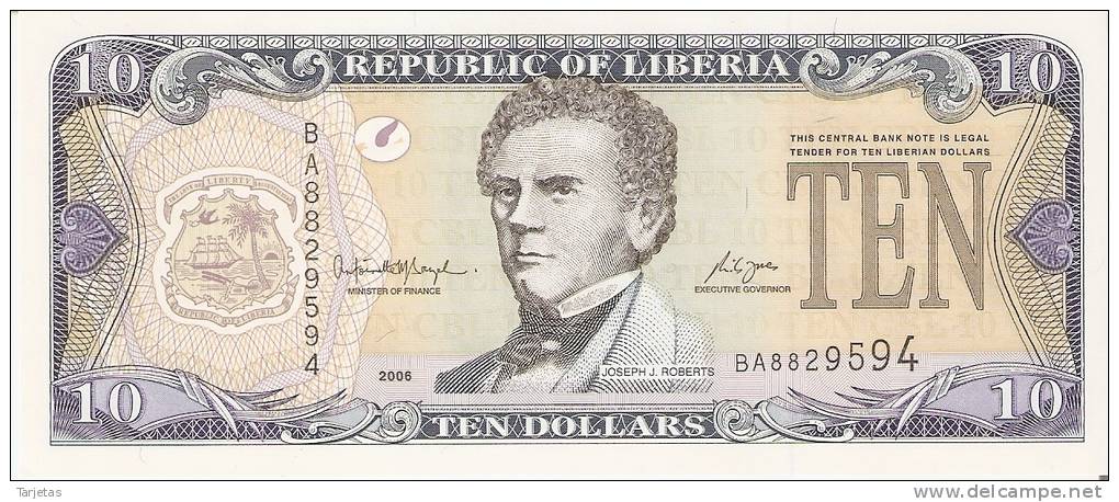 BILLETE DE LIBERIA DE 10 DOLLARS  DEL  AÑO 2006  (BANKNOTE) NUEVO SIN CIRCULAR - Liberia