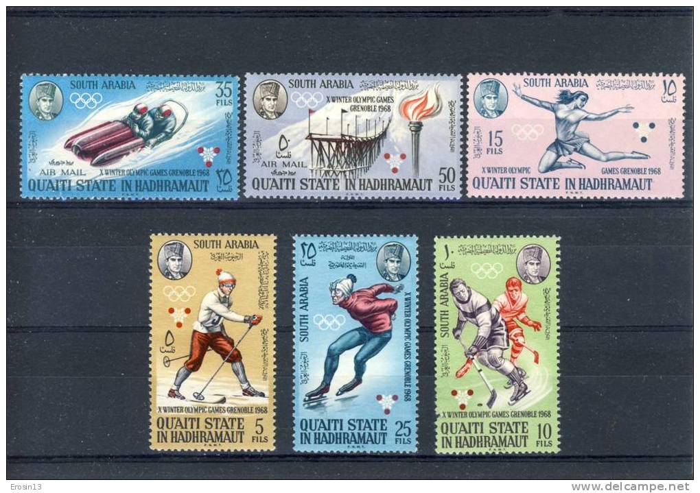 TIMBRES - ARABIE - ADEN QU'AITI STATE J.O. GRENOBLE 6 VAL NEUFS ** - Hiver 1968: Grenoble