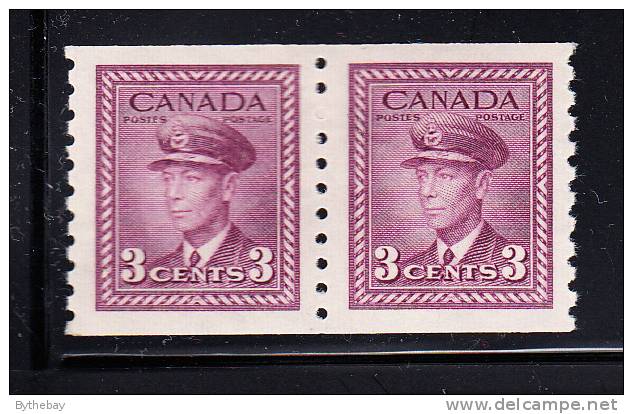Canada Scott #280 MNH Coil Pair 3c Rose Violet - George VI War Issue - Coil Stamps