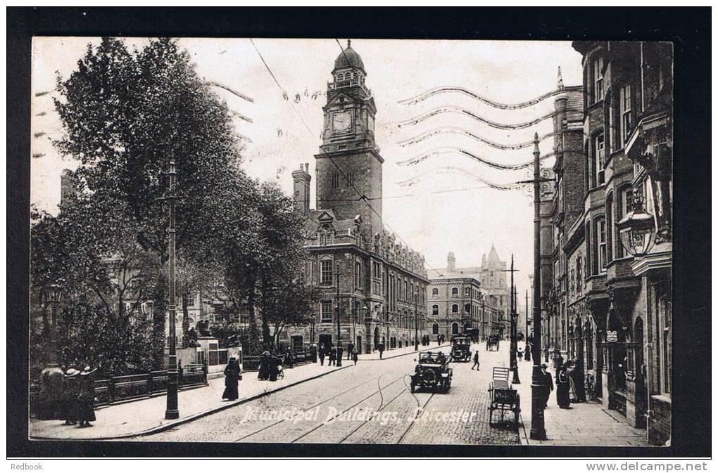 RB 817 - 1915 Postcard - Cars At The Municipal Buildings Leicester Leicestershire - Leicester