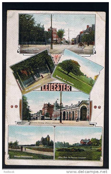 RB 817 - 1906 Multiview (7 Views Inc Midland Railway Station) Postcard - Leicester Leicestershire - Leicester