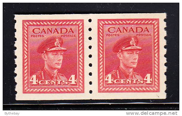 Canada Scott #267 MH Coil Pair 4c Dark Carmine - George VI War Issue - Coil Stamps