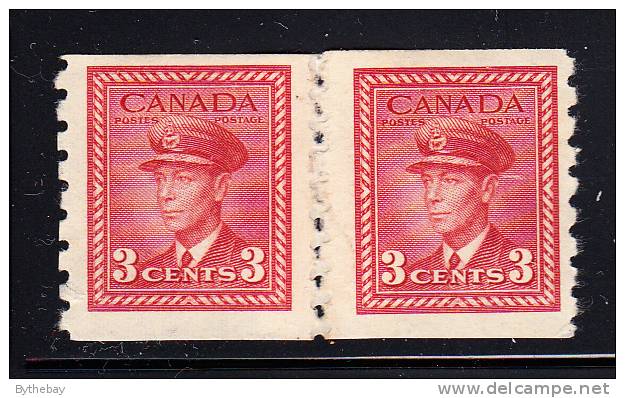 Canada Scott #265 MH Paste-up Pair 3c Dark Carmine - George VI War Issue - Markenrollen