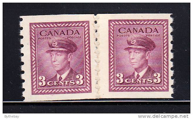Canada Scott #266 MH Paste-up Pair 3c Rose Violet - George VI War Issue - Markenrollen