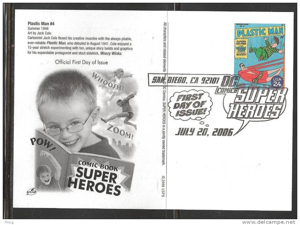2006 DC Comic Postal Card - First Day Cancel - Plastic Man - 2001-10