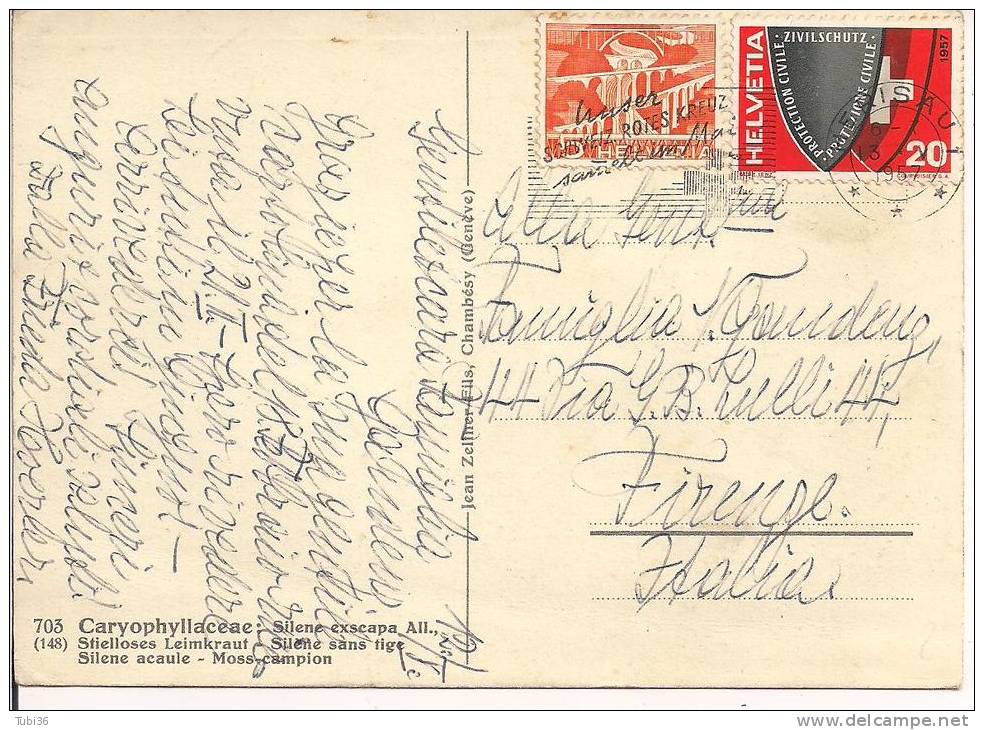 HERISAU - TIMBRO POSTE SU CARTOLINA  VIAGGIATA  1957  PER ITALIA -  AFFRANCATURA MISTA - - Herisau